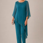 Beaded Chiffon Overlay Mother of the Bride Pant Suit