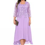 Elegant Lace Chiffon Midi Wedding Guest Dress with Jacket