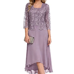Elegant Lace Chiffon Midi Wedding Guest Dress with Jacket