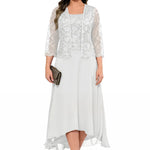 Elegant Lace Chiffon Midi Wedding Guest Dress with Jacket