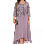 Elegant Lace Chiffon Midi Wedding Guest Dress with Jacket