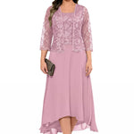 Elegant Lace Chiffon Midi Wedding Guest Dress with Jacket