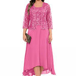 Elegant Lace Chiffon Midi Wedding Guest Dress with Jacket