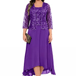 Elegant Lace Chiffon Midi Wedding Guest Dress with Jacket