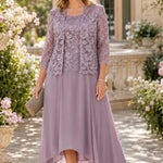 Elegant Lace Chiffon Midi Wedding Guest Dress with Jacket