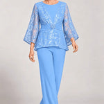 Sheer Bell Sleeve Embellished Evening Pant Set