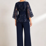 Sheer Bell Sleeve Embellished Evening Pant Set