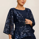 Sheer Bell Sleeve Embellished Evening Pant Set