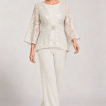 Sheer Bell Sleeve Embellished Evening Pant Set