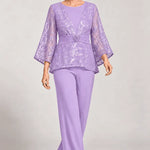 Sheer Bell Sleeve Embellished Evening Pant Set