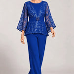 Sheer Bell Sleeve Embellished Evening Pant Set