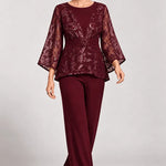 Sheer Bell Sleeve Embellished Evening Pant Set
