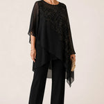 Embroidered Chiffon Overlay Mother of the Bride Pant Suit