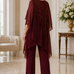 Embroidered Chiffon Overlay Mother of the Bride Pant Suit