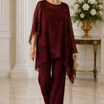 Embroidered Chiffon Overlay Mother of the Bride Pant Suit