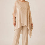 Embroidered Chiffon Overlay Mother of the Bride Pant Suit