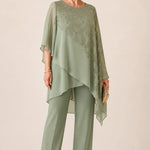 Embroidered Chiffon Overlay Mother of the Bride Pant Suit