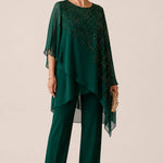 Embroidered Chiffon Overlay Mother of the Bride Pant Suit