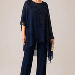 Embroidered Chiffon Overlay Mother of the Bride Pant Suit
