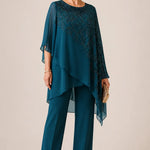 Embroidered Chiffon Overlay Mother of the Bride Pant Suit