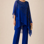 Embroidered Chiffon Overlay Mother of the Bride Pant Suit