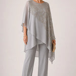 Embroidered Chiffon Overlay Mother of the Bride Pant Suit