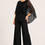 Lace Cape Mother of the Bride Pant Suit with Wide Legs
