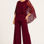 Lace Cape Mother of the Bride Pant Suit with Wide Legs