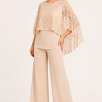 Lace Cape Mother of the Bride Pant Suit with Wide Legs