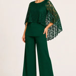 Lace Cape Mother of the Bride Pant Suit with Wide Legs
