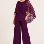 Lace Cape Mother of the Bride Pant Suit with Wide Legs
