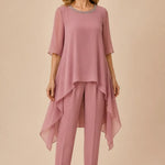 Layered Chiffon Capelet Pant Suit with Wide-Leg Pants