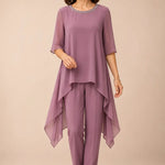 Layered Chiffon Capelet Pant Suit with Wide-Leg Pants