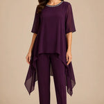 Layered Chiffon Capelet Pant Suit with Wide-Leg Pants