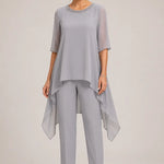 Layered Chiffon Capelet Pant Suit with Wide-Leg Pants