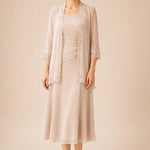 Mother of the Bride Midi Dress with Lace Jacket