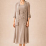 Mother of the Bride Midi Dress with Lace Jacket