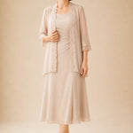 Mother of the Bride Midi Dress with Lace Jacket