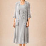 Mother of the Bride Midi Dress with Lace Jacket