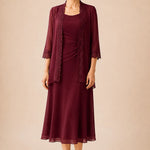 Mother of the Bride Midi Dress with Lace Jacket