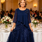Lace Overlay Chiffon Mother of the Bride Dress