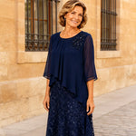 Lace Overlay Chiffon Mother of the Bride Dress