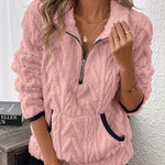 Valentina | Cozy Pink Fuzzy Half-Zip Sweatshirt with Pockets