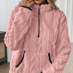 Susana | Cozy Pink Fuzzy Half-Zip Sweatshirt with Pockets