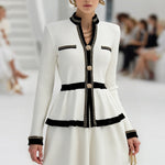 【24-hour shipping out】Elegant Urban High Quality Long Sleeve Top And Pleated Skirt Two Piece Set