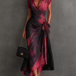 Beatrice | Midi Wrap Dress in Abstract Print