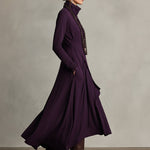 Women's Purple Bohemian Cotton Stretch Turtleneck Asymmetrical Draped Maxi Dress