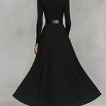 Women's Black Knit Elegant High Neck Button Detail Maxi Dress