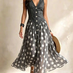 Solene | Denim dress with polka dot muslin skirt