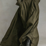 Women's Green Edgy 100% Cotton Zip - Front Cropped Jacket And Maxi Skirt Set